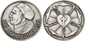 PERSONEN. Luther, Martin, 1483-1546, Deutscher Reformator. Silbermedaille o. J. (1958, unsigniert, von W. Leonhard, 42,7 mm), auf seinen 475. Geburtst...