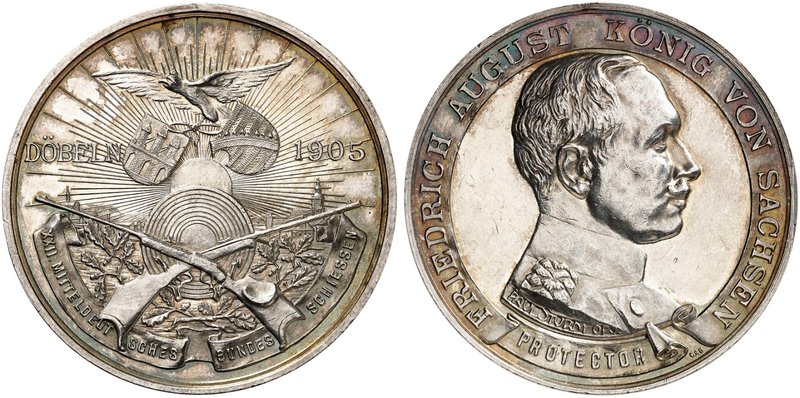 SCHÜTZENMEDAILLEN. Döbeln. Silbermedaille 1905 (von P. Sturm, 40,9 mm), auf das ...