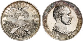 SCHÜTZENMEDAILLEN. Döbeln. Silbermedaille 1905 (von P. Sturm, 40,9 mm), auf das XXII. Mitteldeutsche Bundesschießen. Adler mit zwei Wappen über Schütz...