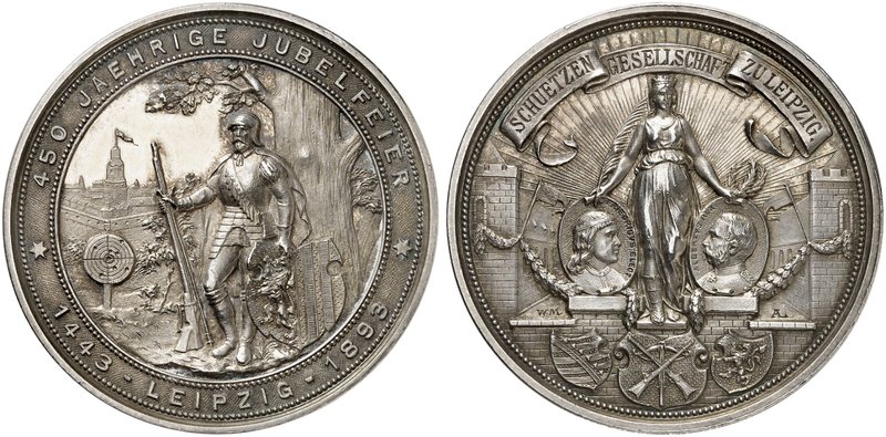 SCHÜTZENMEDAILLEN. Leipzig. Silbermedaille 1893 (Signatur: WMA, 40,3 mm), auf di...