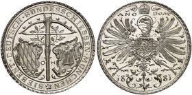 SCHÜTZENMEDAILLEN. München. Silbermedaille 1881 (von Hupp, 38,0 mm), auf das Siebente Deutsche Bundesschiessen. Armbrust zwischen Wappen / Gekrönter R...