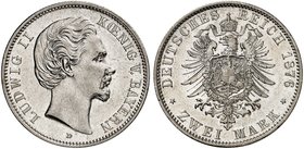 BAYERN. Ludwig II., 1864-1886. J. 41, EPA 2/11. 2 Mark 1876.
vz