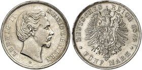 BAYERN. Ludwig II., 1864-1886. J. 42, EPA 5/12. 5 Mark 1876.
vz