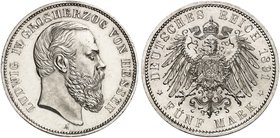 HESSEN. Ludwig IV., 1877-1892. J. 71, EPA 5/24. Ein zweites Exemplar.
in dieser Erhaltung sehr selten !
f. St