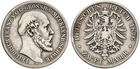 MECKLENBURG - SCHWERIN. Friedrich Franz II., 1842-1883. J. 84, EPA 2/27. 2 Mark 1876.
f. ss
