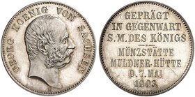 SACHSEN. Georg, 1902-1904. J. 131, EPA 2/52. 2 Mark 1903, zum Münzbesuch des Königs.
EA, winz. Kr., f. St