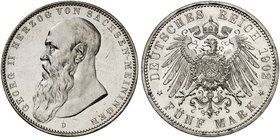 SACHSEN - MEININGEN. Georg II., 1866-1914. J. 153a, EPA 5/53. 5 Mark 1902, Kopf mit langem Bart.
kl. Kr., f. St / St