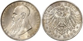 SACHSEN - MEININGEN. Georg II., 1866-1914. J. 153b, EPA 5/54. 5 Mark 1908, Kopf mit kurzem Bart.
ss