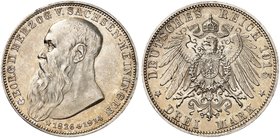 SACHSEN - MEININGEN. Georg II., 1866-1914. J. 155, EPA 3/30. 3 Mark 1915, auf seinen Tod.
vz - St
