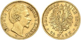 BAYERN. Ludwig II., 1864-1886. J. 197, EPA 20/9. 20 Mark 1874.
ss