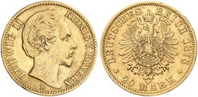 BAYERN. Ludwig II., 1864-1886. J. 197, EPA 20/9. 20 Mark 1878. seltener Jahrgang !
kl. Kr., ss