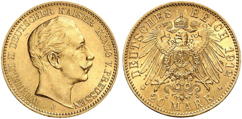 PREUSSEN. Wilhelm II., 1888-1918. J. 252 J, EPA 20/36. 20 Mark 1912 J.
f. St