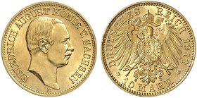 SACHSEN. Friedrich August III., 1904-1918. J. 267, EPA 10/47. 10 Mark 1911.
f. St