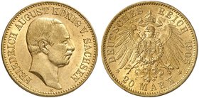 SACHSEN. Friedrich August III., 1904-1918. J. 268, EPA 20/45. 20 Mark 1905.
ss - vz