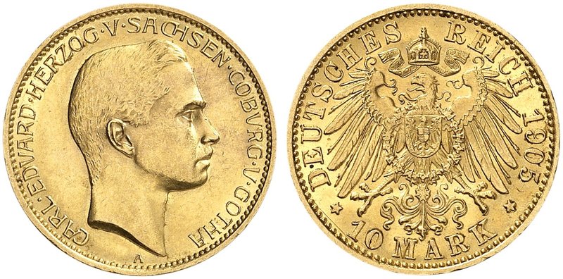 SACHSEN - COBURG - GOTHA. Carl Eduard, 1900-1918. J. 273, EPA 10/48. 10 Mark 190...