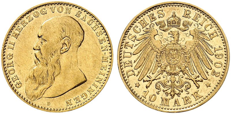 SACHSEN - MEININGEN. Georg II., 1866-1914. J. 280, EPA 10/50. 10 Mark 1902. R !...