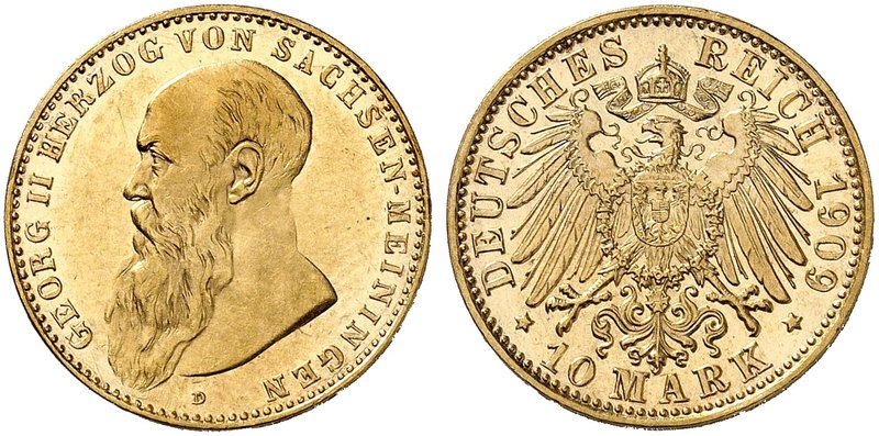 SACHSEN - MEININGEN. Georg II., 1866-1914. J. 280, EPA 10/50. 10 Mark 1909.
vz ...