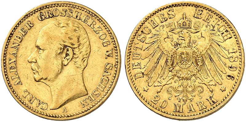 SACHSEN - WEIMAR - EISENACH. Carl Alexander, 1853-1901. J. 282, EPA 20/56. 20 Ma...
