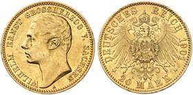 SACHSEN - WEIMAR - EISENACH. Wilhelm Ernst, 1901-1918. J. 283, EPA 20/57. 20 Mark 1901. RR !
kl. Kr., f. vz / vz