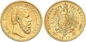 WÜRTTEMBERG. Karl, 1864-1891. J. 290, EPA 20/62. 20 Mark 1873.
ss+