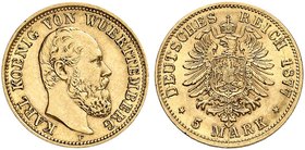 WÜRTTEMBERG. Karl, 1864-1891. J. 291, EPA 5/86. 5 Mark 1877.
vz