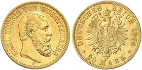 WÜRTTEMBERG. Karl, 1864-1891. J. 293, EPA 20/63. 20 Mark 1874.
ss
