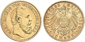 WÜRTTEMBERG. Karl, 1864-1891. J. 294, EPA 10/54. 10 Mark 1890.
kl. Kr., vz