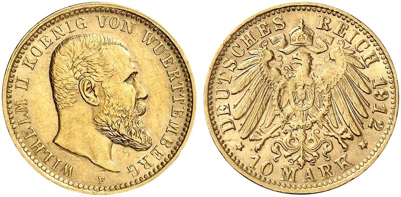 WÜRTTEMBERG. Wilhelm II., 1891-1918. J. 295, EPA 10/55. 10 Mark 1912. seltener J...