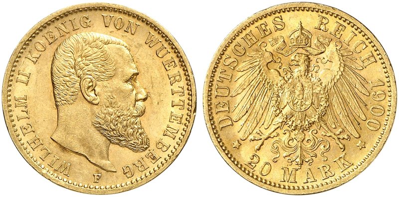 WÜRTTEMBERG. Wilhelm II., 1891-1918. J. 296, EPA 20/64. 20 Mark 1900.
winz. Rdf...