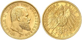 WÜRTTEMBERG. Wilhelm II., 1891-1918. J. 296, EPA 20/64. 20 Mark 1900.
winz. Rdf., vz