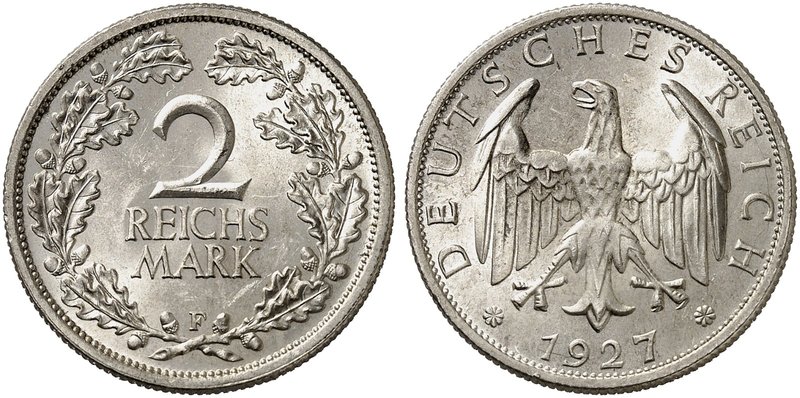 KURS - UND GEDENKMÜNZEN. J. 320, EPA 2/75. 2 RM 1927 F.
kl. Kr., f. St