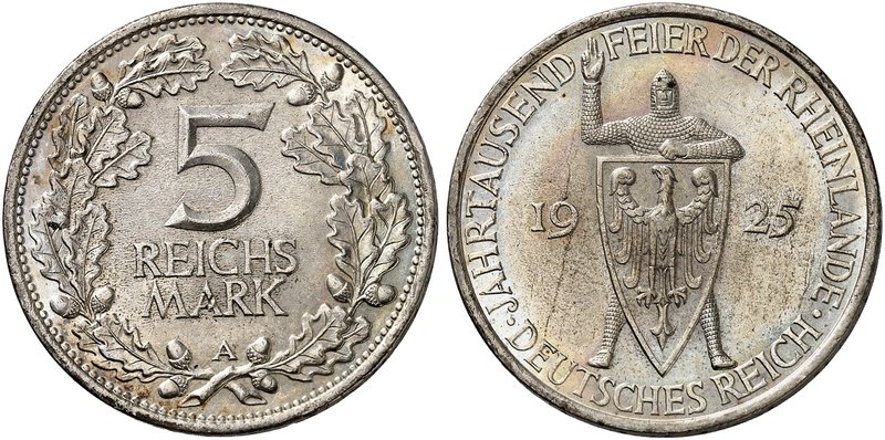 KURS - UND GEDENKMÜNZEN. J. 322, EPA 5/61. 5 RM 1925 A, Rheinlande.
vz - St
