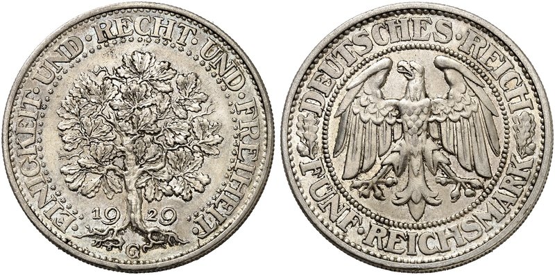 KURS - UND GEDENKMÜNZEN. 5 RM - Kursmünze "Eichbaum". J. 331, EPA 5/64. 5 RM 192...