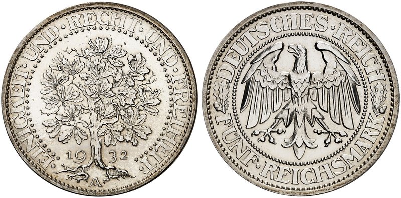 KURS - UND GEDENKMÜNZEN. 5 RM - Kursmünze "Eichbaum". J. 331, EPA 5/64. Ein drit...