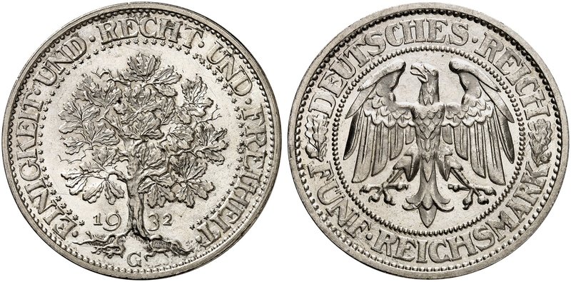 KURS - UND GEDENKMÜNZEN. 5 RM - Kursmünze "Eichbaum". J. 331, EPA 5/64. 5 RM 193...