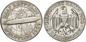 KURS - UND GEDENKMÜNZEN. J. 343, EPA 5/68. 5 RM 1930 A, Zeppelin.
vz