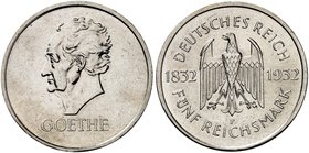KURS - UND GEDENKMÜNZEN. J. 351, EPA 5/70. 5 RM 1932 F, Goethe.
vz