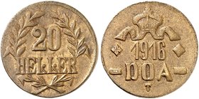 DEUTSCH - OST - AFRIKA. J. 726b, EPA DOA 27. 20 Heller 1916, Tabora, Messing.
vz - prfr