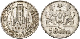 FREIE STADT DANZIG. J. D 9, EPA D 15. 5 Gulden 1923, Marienkirche.
kl. Rdf., ss