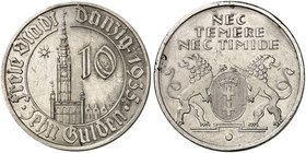 FREIE STADT DANZIG. J. D 20, EPA D 20. 10 Gulden 1935, Rathaus
Hitzespuren, ss