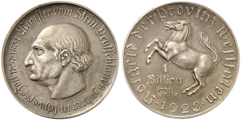 PROVINZ WESTFALEN. J. N 28, EPA N 57. 1 Billion Mark 1923, Neusilber, versilbert...