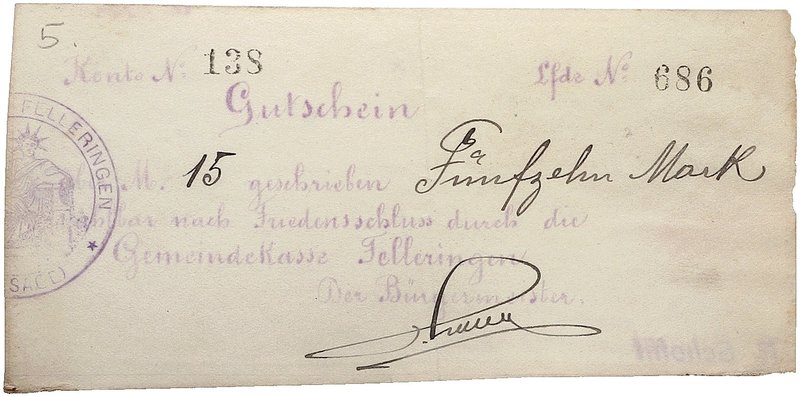 NOTGELDSCHEIN - SAMMLUNG 1914. ELSASS - LOTHRINGEN. Felleringen, Gemeinde. Lot v...