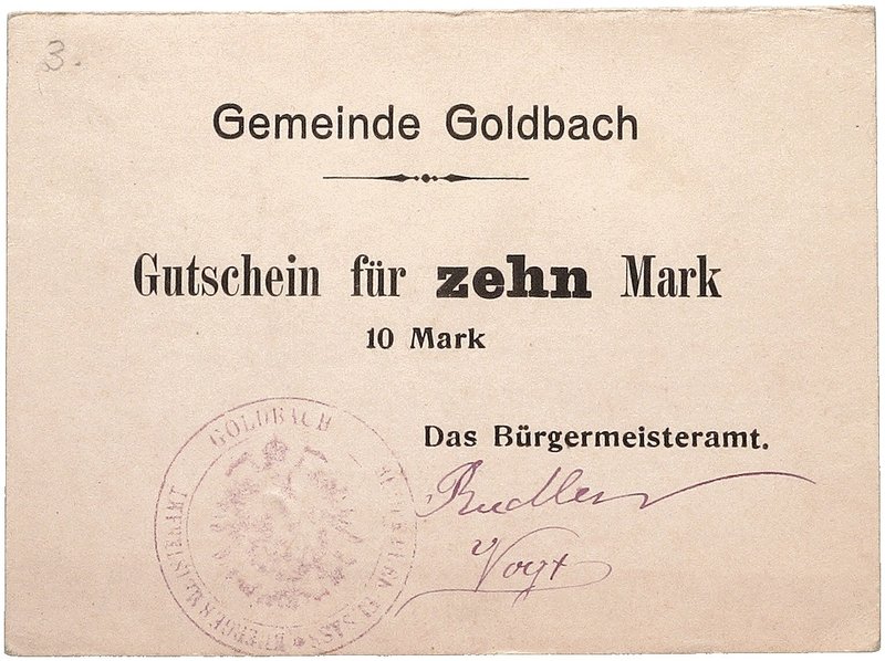 NOTGELDSCHEIN - SAMMLUNG 1914. ELSASS - LOTHRINGEN. Goldbach, Gemeinde. Lot von ...