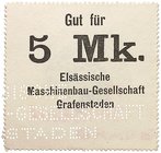NOTGELDSCHEIN - SAMMLUNG 1914. ELSASS - LOTHRINGEN. Grafenstaden, Elsässische Maschinenbau-Gesellschaft. Lot von 5 Scheinen: 50 Pfennig, 1, 2 x 2 (grü...