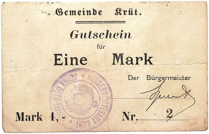 NOTGELDSCHEIN - SAMMLUNG 1914. ELSASS - LOTHRINGEN. Krüt, Gemeinde. Lot von 5 Sc...