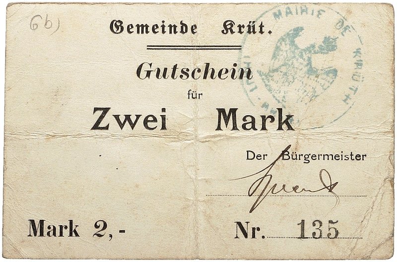 NOTGELDSCHEIN - SAMMLUNG 1914. ELSASS - LOTHRINGEN. Krüt, Gemeinde. Lot von 4 Sc...