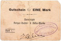 NOTGELDSCHEIN - SAMMLUNG 1914. ELSASS - LOTHRINGEN. Thann, Vereinigte Berger-Andre & Beha- Werke A. G. Lot von 2 Scheinen: 1, 2 Mark o. D.
Dießner 39...