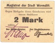 NOTGELDSCHEIN - SAMMLUNG 1914. OSTPREUSSEN. Wormditt, Magistrat. Lot von 6 Scheinen: 2 x 50 Pfennig, 1, 2 x 2, 3 Mark o. D.
Dießner 441.1c, d, 2, 3, ...
