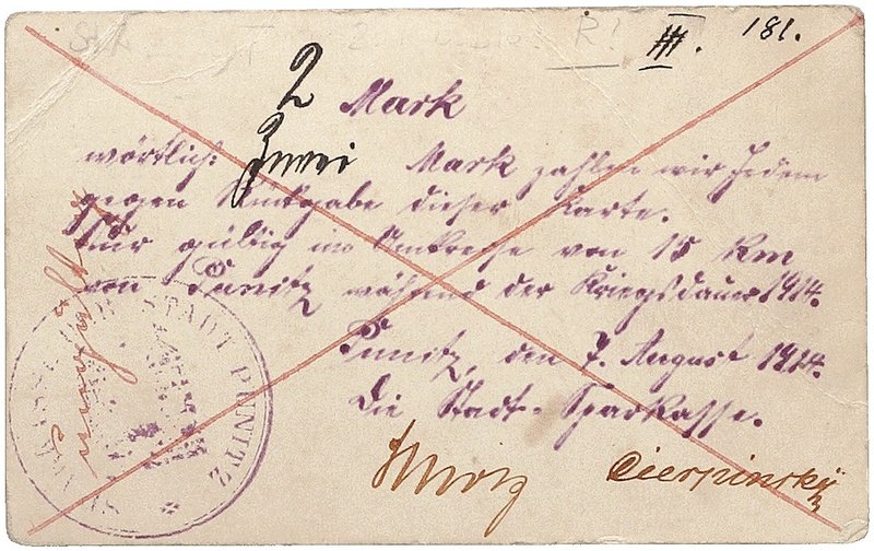 NOTGELDSCHEIN - SAMMLUNG 1914. POSEN. Punitz, Stadtsparkasse. Lot von 7 Scheinen...