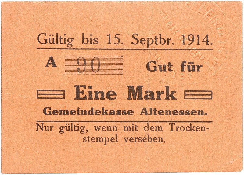 NOTGELDSCHEIN - SAMMLUNG 1914. RHEINLAND. Altenessen, Gemeindekasse. Lot von 2 S...